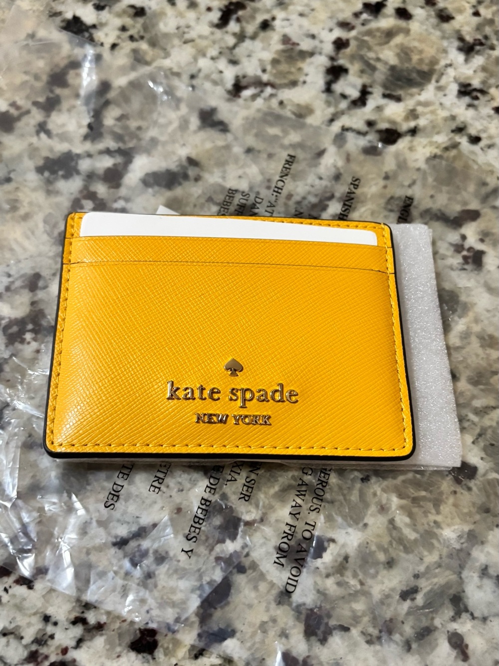 kate spade Yellow Saffiano Leather Card Holder with Gold Logo
